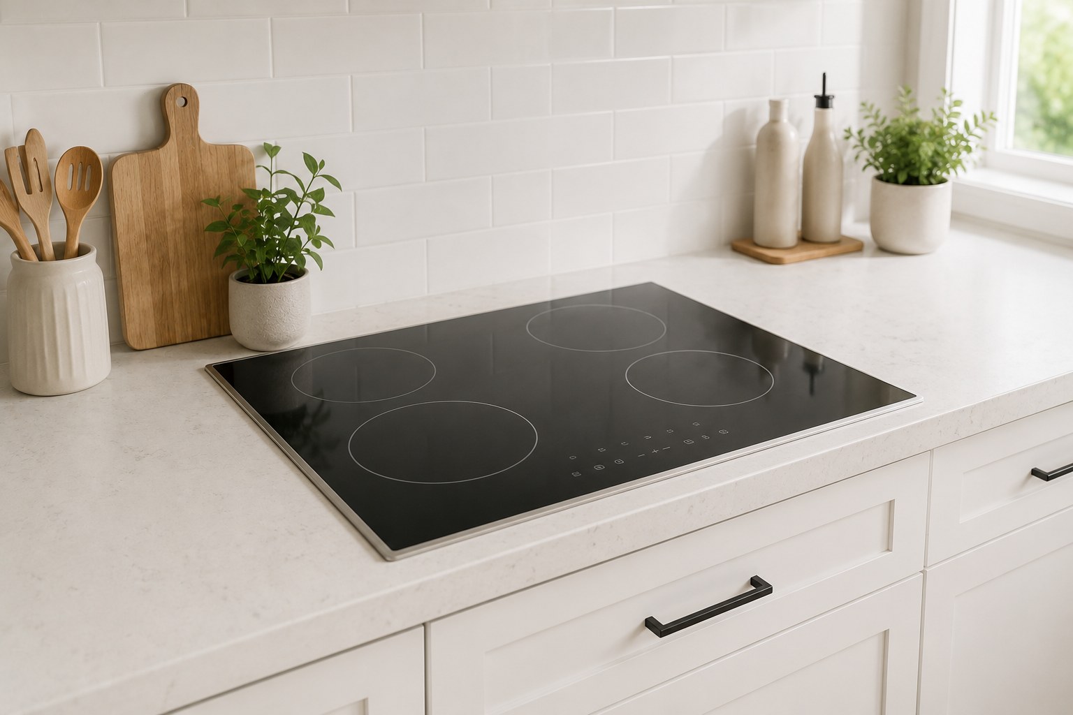 Modern induction smooth-top cooktop in a bright white Toronto kitchen — TrueFix cooktop repair guide