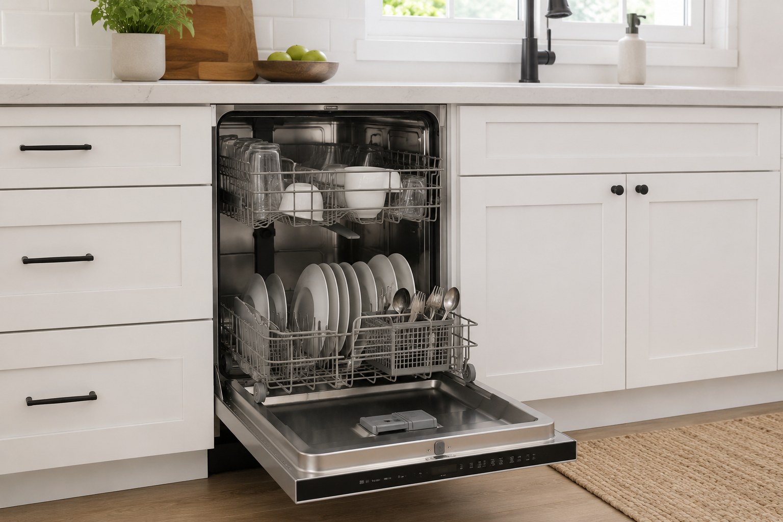 Loaded built-in dishwasher in a modern Toronto kitchen — TrueFix dishwasher repair guide