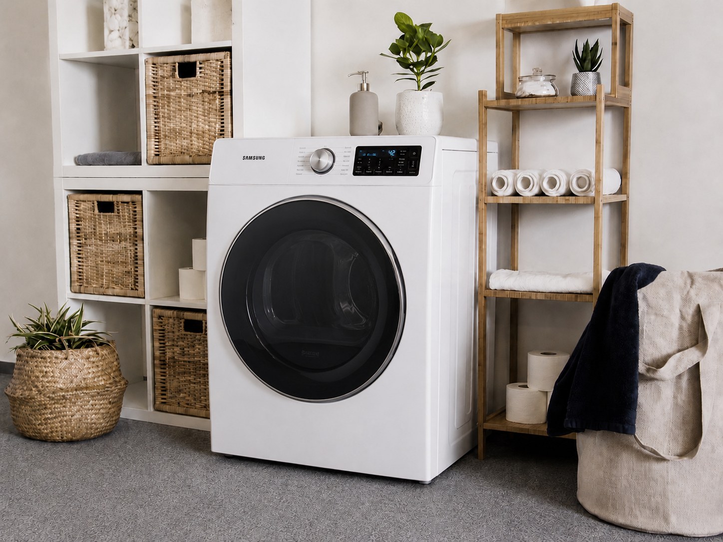 Samsung front-load dryer in a Toronto laundry room — dryer runs but no heat troubleshooting guide