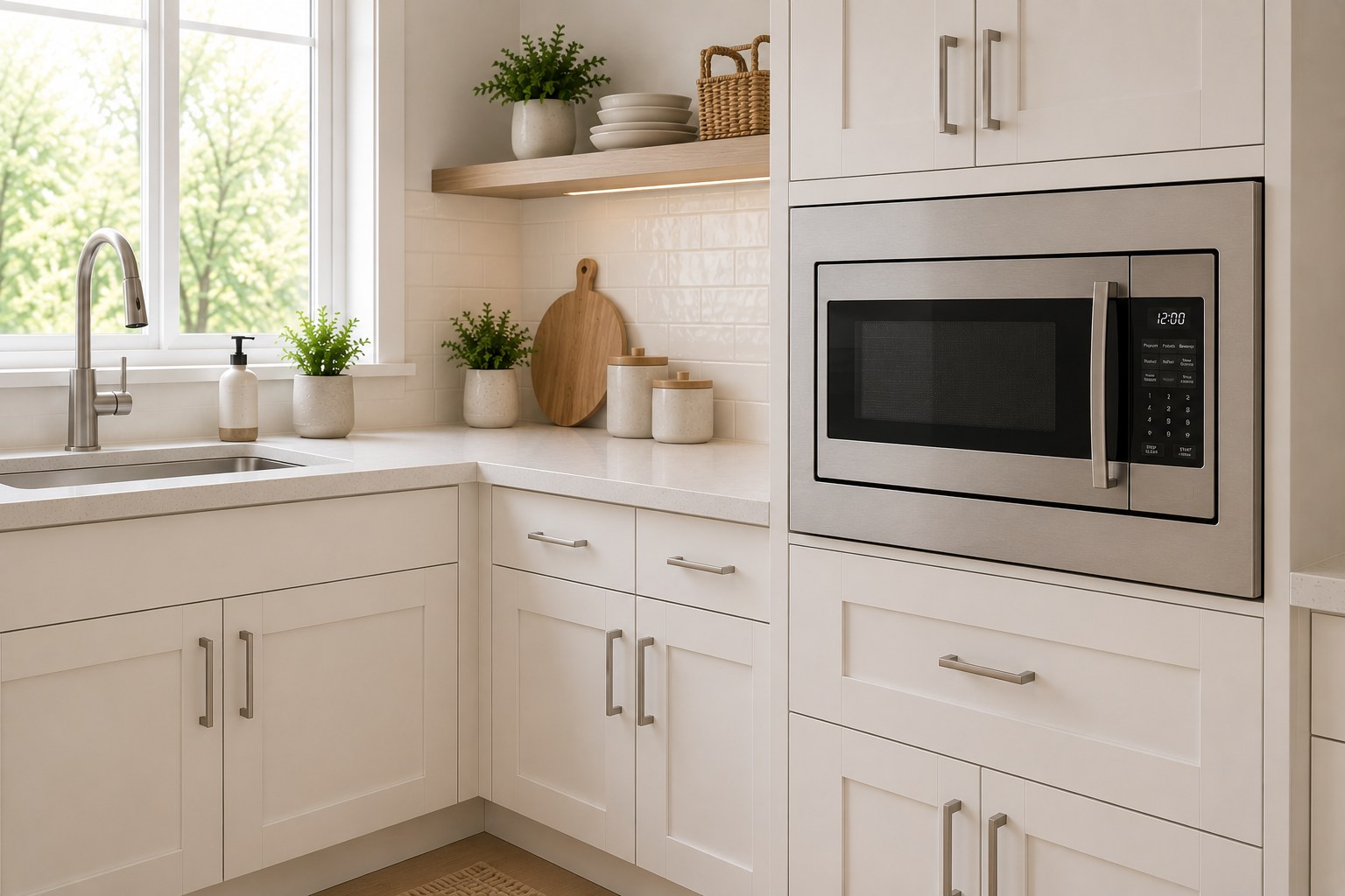 Modern Toronto kitchen with a stainless built-in trim-kit microwave — TrueFix microwave repair