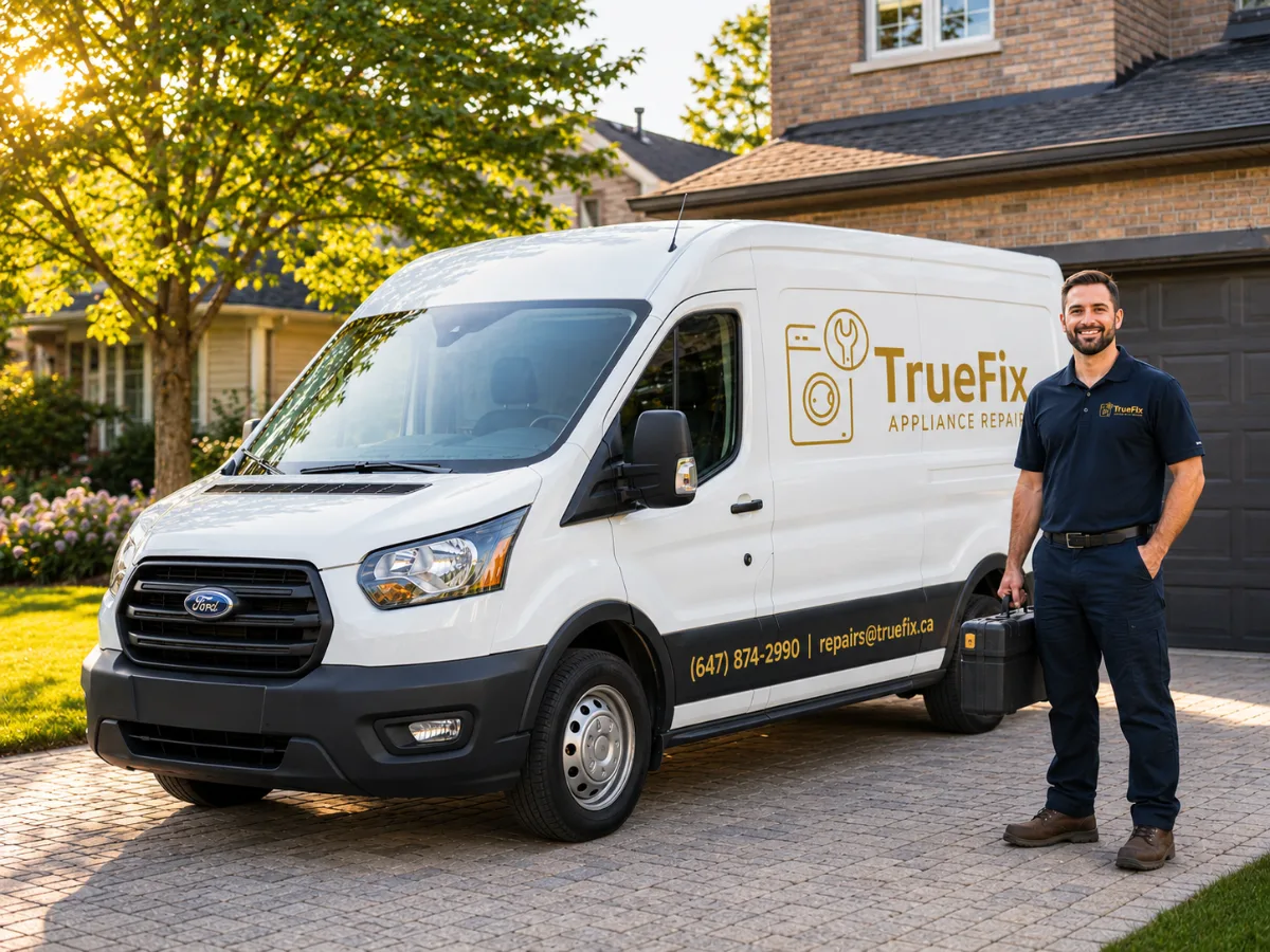 TrueFix Appliance Repair branded service van and certified technician in the Greater Toronto Area